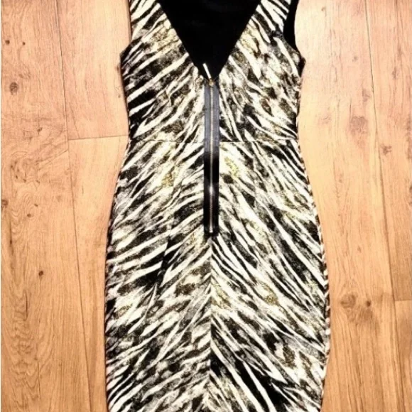 - Badgley Mischka CollectionZebra Print Dress Gold Black Size 6
